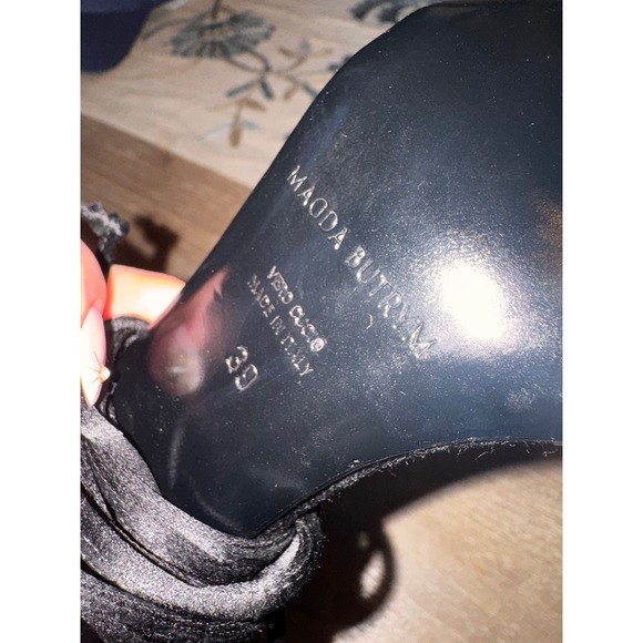 Magda Butrym Black Satin Crystal Embellished Lace Up Stiletto  Heels 39 NWOB - Picture 10 of 13